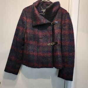 Plaid Wool Jacket with Buckle Closures